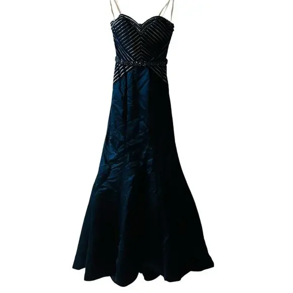 COLORS Formal Strapless A Line Maxi Dress Size 4 NWT Style 1578 Navy Blue - Picture 2 of 12